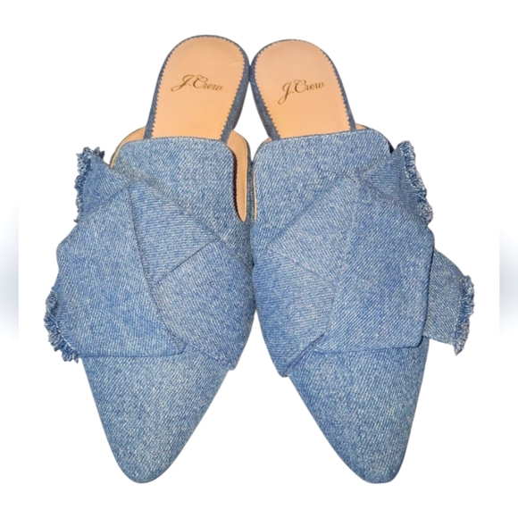 J. Crew Women's Blue Marina Denim Pointed Toe Mules Sz 7 - Picture 1 of 8